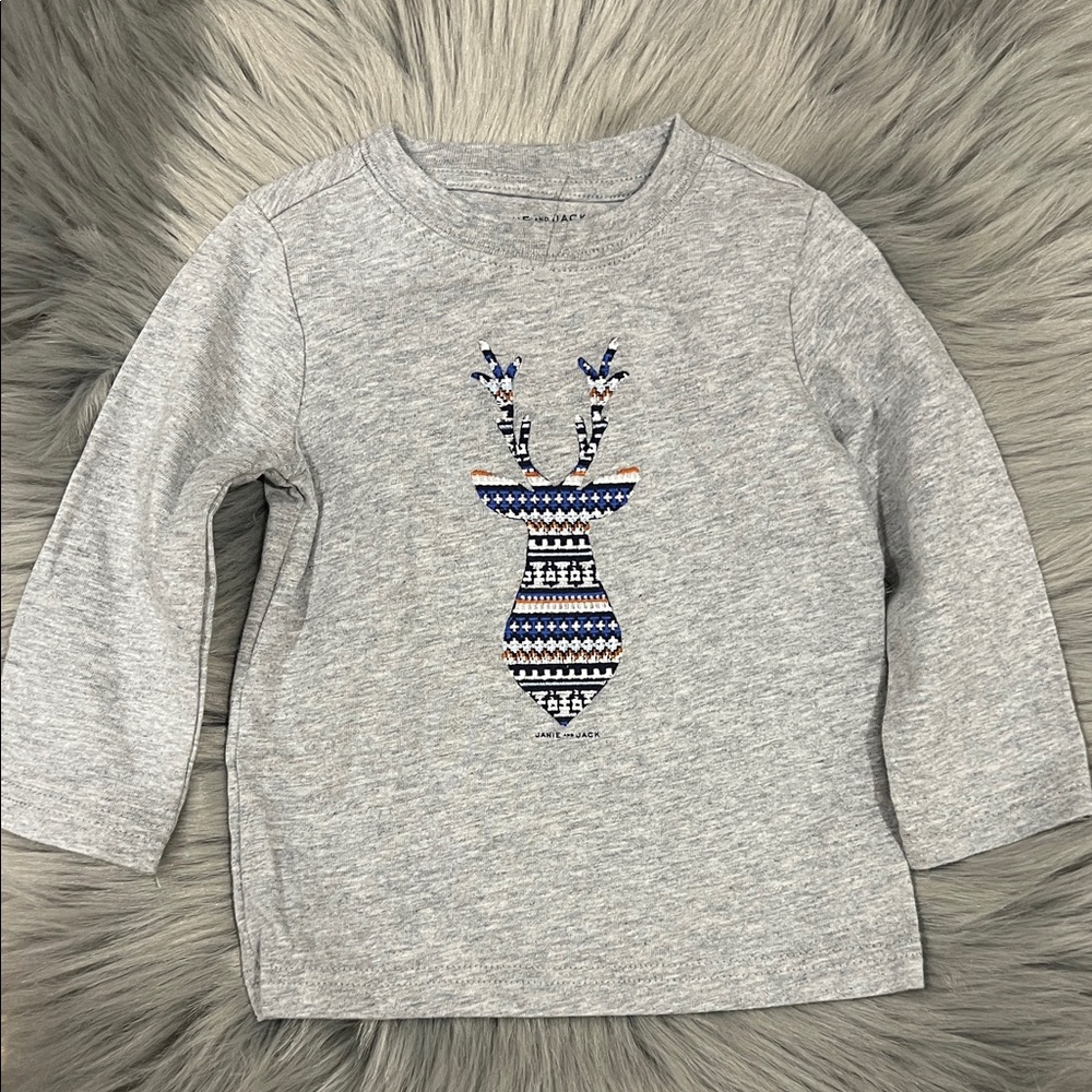 NWOT Janie and Jack Gray Kids Shirt with Blue Pattern Long Sleeve Shirt sz 6-12m
